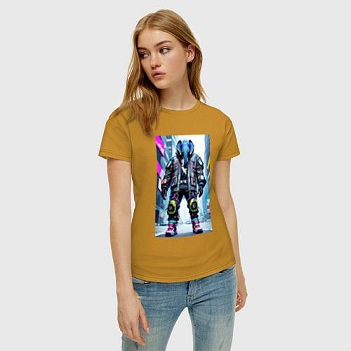 Женская футболка Крутой слоняра - киберпанк - нейросеть / Горчичный – фото 3