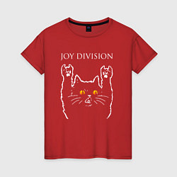 Футболка хлопковая женская Joy Division rock cat, цвет: красный