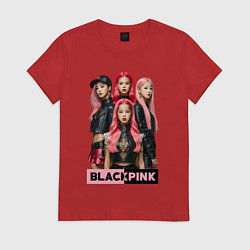 Футболка хлопковая женская Блэкпинк постер, цвет: красный