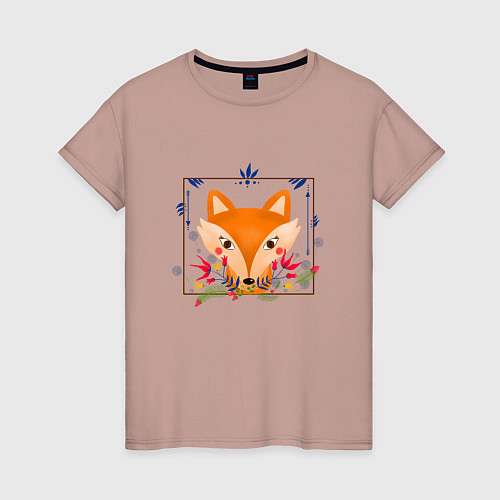 Женская футболка Портрет лисы / Пыльно-розовый – фото 1