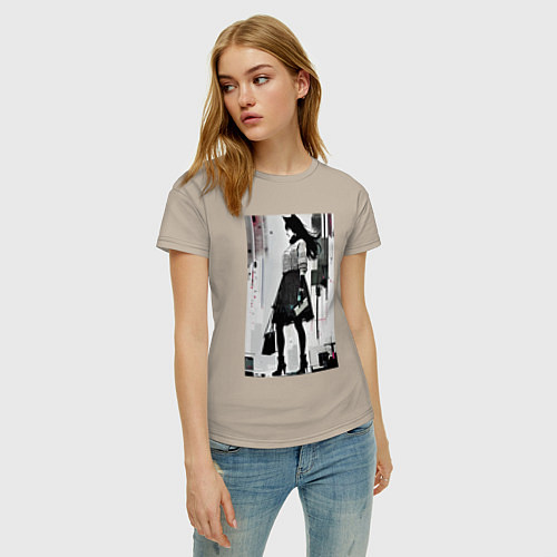 Женская футболка Городская волчица - Нью-Йорк - нейросеть / Миндальный – фото 3
