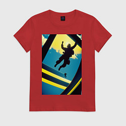 Футболка хлопковая женская Два парашютиста, цвет: красный