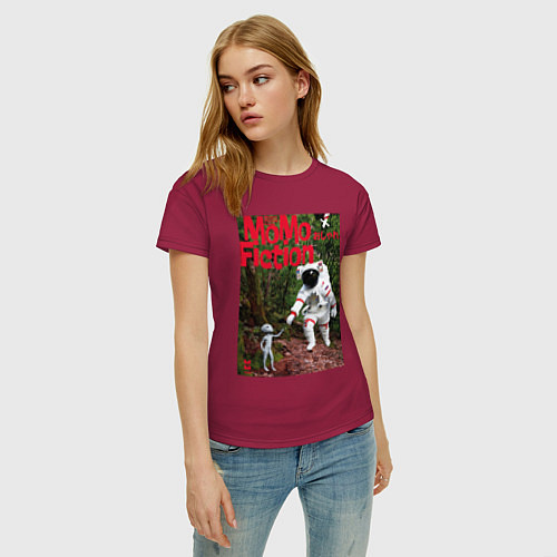 Женская футболка MoMo - Встреча космонавта и инопланетянина / Маджента – фото 3