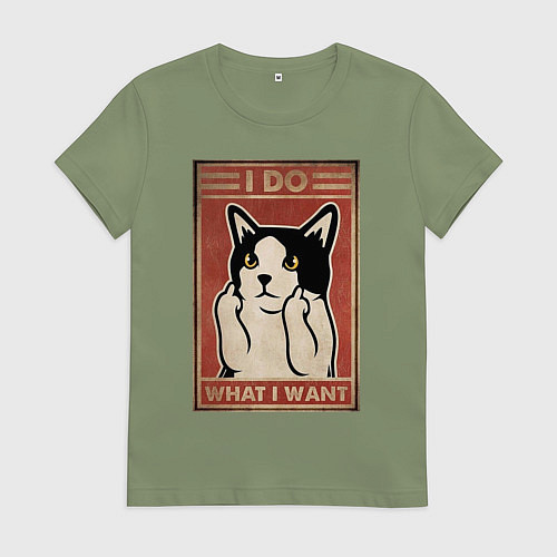 Женская футболка I do what I want кот и фак / Авокадо – фото 1