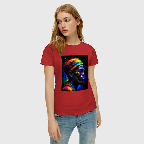 Женская футболка Красочный портрет от нейросети / Красный – фото 3
