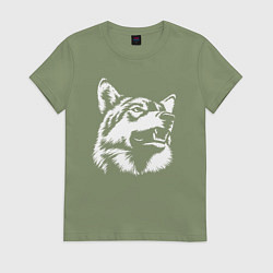 Футболка хлопковая женская Голова волка Wolf head, цвет: авокадо