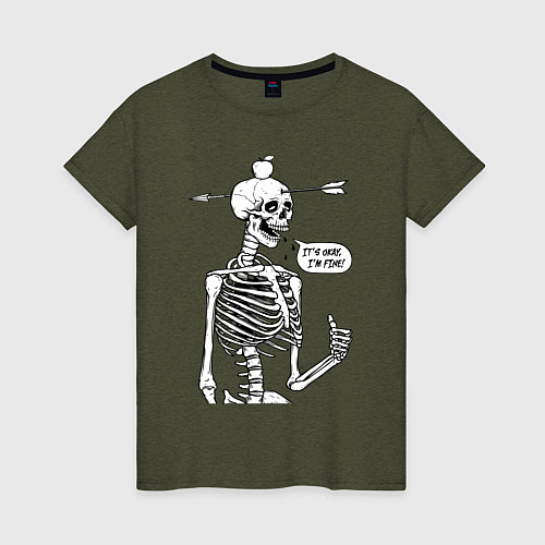 Женская футболка Skeleton - i am fine / Меланж-хаки – фото 1