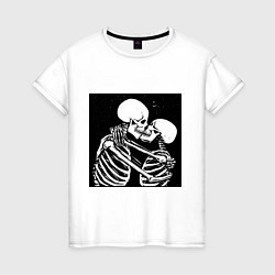 Футболка хлопковая женская Kissing skeletons, цвет: белый