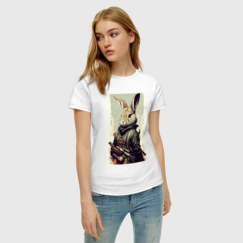 Женская футболка Заяц-боец - нейросеть / Белый – фото 3