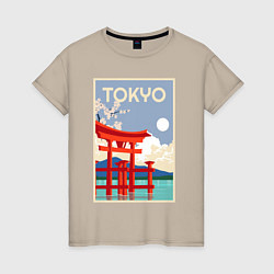 Футболка хлопковая женская Tokyo - japan, цвет: миндальный