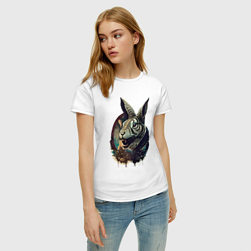 Женская футболка Свирепый зайчара - нейросеть / Белый – фото 3