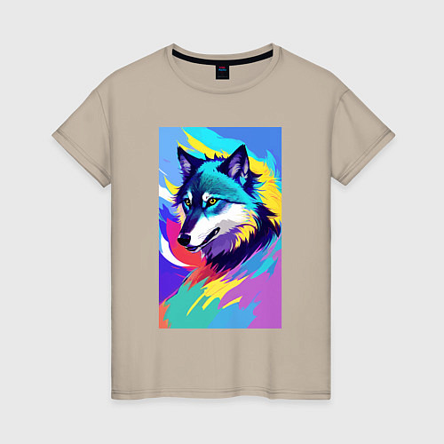 Женская футболка Wolf - pop art - neural network / Миндальный – фото 1