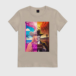 Футболка хлопковая женская Барби Оппенгеймер, цвет: миндальный