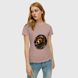 Футболка хлопковая женская Медведь космонавт, цвет: пыльно-розовый — фото 2