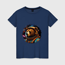 Футболка хлопковая женская Медведь космонавт, цвет: тёмно-синий