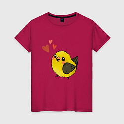 Футболка хлопковая женская Птичка иволга с сердечками, цвет: маджента