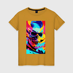 Футболка хлопковая женская Cool skull - pop art, цвет: горчичный