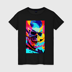 Футболка хлопковая женская Cool skull - pop art, цвет: черный