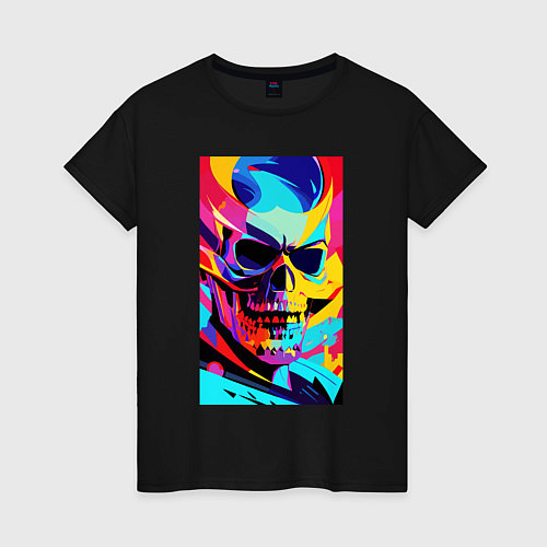 Женская футболка Cool skull - pop art / Черный – фото 1