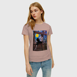 Футболка хлопковая женская Берсерк под небом Ван Гога, цвет: пыльно-розовый — фото 2