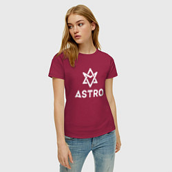 Футболка хлопковая женская Astro logo, цвет: маджента — фото 2