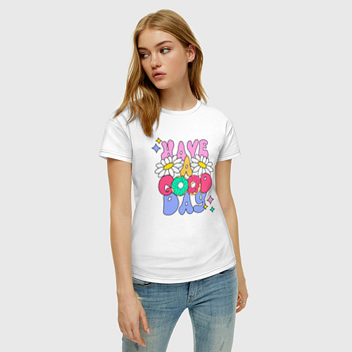 Женская футболка Цветы и пончики - Have a good day / Белый – фото 3