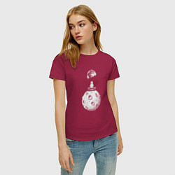Футболка хлопковая женская Moon spaceman, цвет: маджента — фото 2