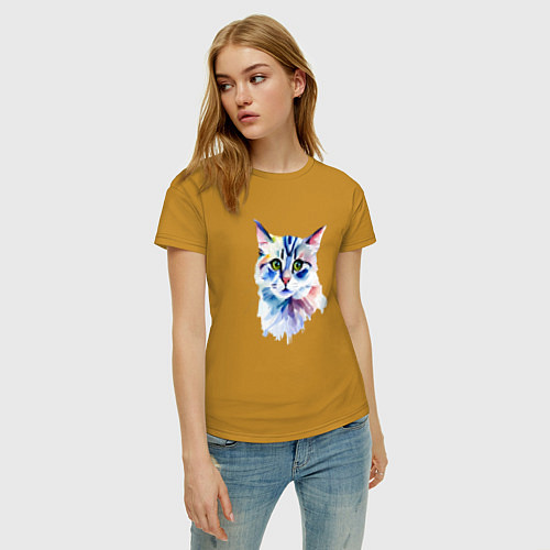 Женская футболка Акварельный волшебный котик / Горчичный – фото 3