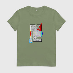 Футболка хлопковая женская Геометрическая абстракция треугольник, квадрат, цвет: авокадо