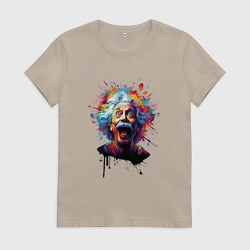 Женская футболка Эйнштейн с языком в краске / Миндальный – фото 1