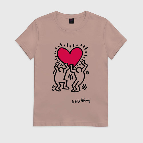 Женская футболка Человечки с сердцем - поп арт Кит Харинг / Пыльно-розовый – фото 1