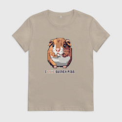 Футболка хлопковая женская Пиксель морская свинка, цвет: миндальный