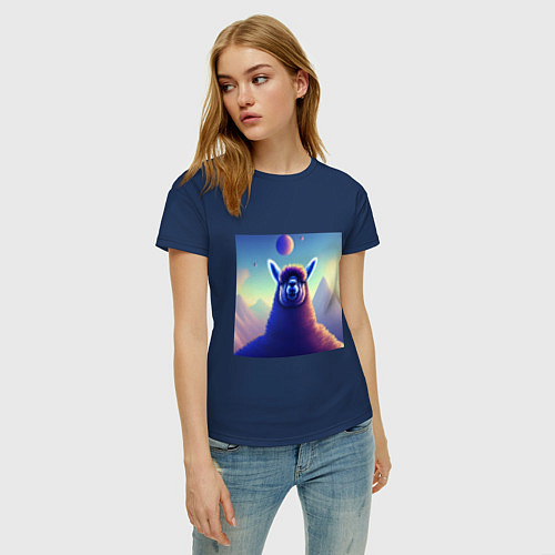 Женская футболка Лама преисполнилась в своем познании / Тёмно-синий – фото 3