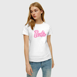 Футболка хлопковая женская Барби Фильм Логотип, цвет: белый — фото 2