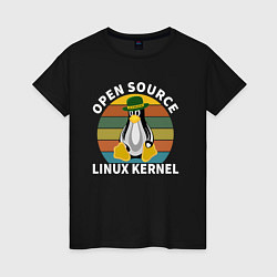 Футболка хлопковая женская Пингвин ядро линукс, цвет: черный