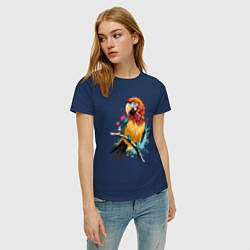 Футболка хлопковая женская Акварельный попугай, цвет: тёмно-синий — фото 2
