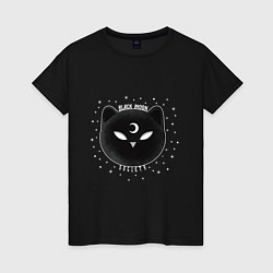 Футболка хлопковая женская Магический черный кот сообщество черной луны, цвет: черный