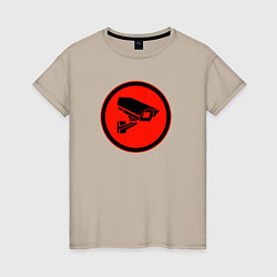 Футболка хлопковая женская Skibidi toilet Камера, цвет: миндальный