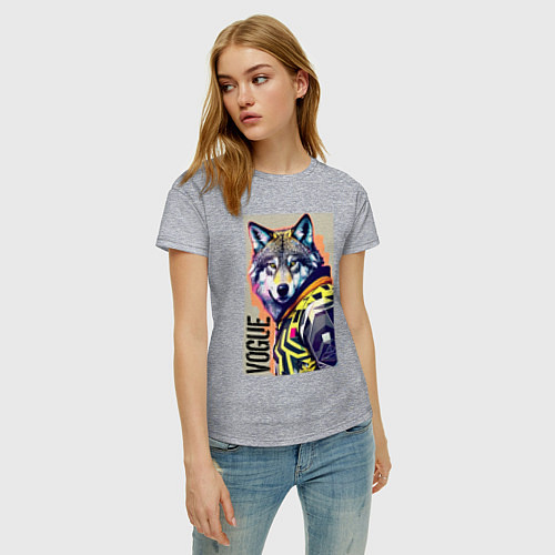 Женская футболка Wolf fashionista - pop art / Меланж – фото 3