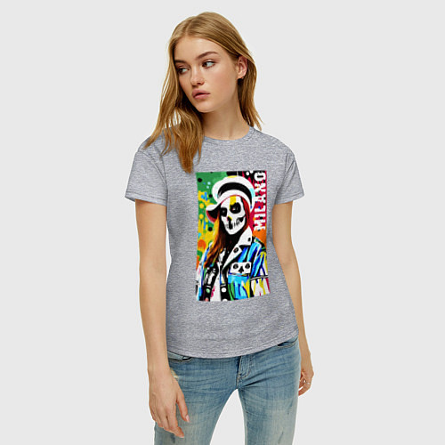 Женская футболка Skeleton fashionista - Milano - pop art / Меланж – фото 3