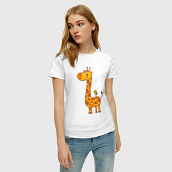 Футболка хлопковая женская Жираф и птичка, цвет: белый — фото 2