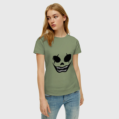 Женская футболка Страшный смайл лицо на Хэллоуин / Авокадо – фото 3