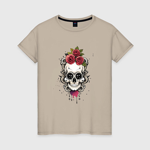 Женская футболка Мексиканский сахарный череп / Миндальный – фото 1
