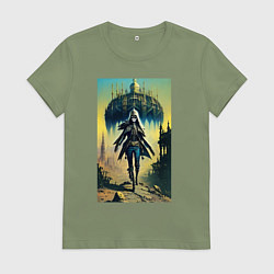 Футболка хлопковая женская Современная ведьма из прошлого - нейросеть, цвет: авокадо