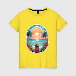 Футболка хлопковая женская Прекрасный закат на море, цвет: желтый