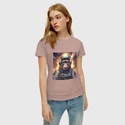 Футболка хлопковая женская Обезьяна космонавт, цвет: пыльно-розовый — фото 2