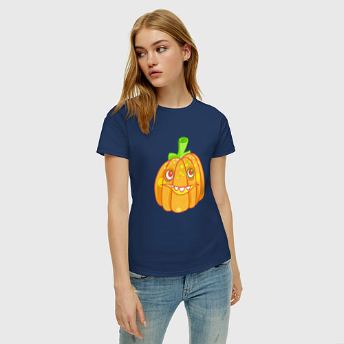 Женская футболка Веселая тыква: для вечеринки на Хэллоуин / Тёмно-синий – фото 3