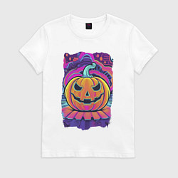 Футболка хлопковая женская Тыква Хэллоуин, цвет: белый