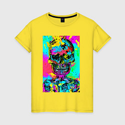 Футболка хлопковая женская Cool skull - pop art - vogue, цвет: желтый