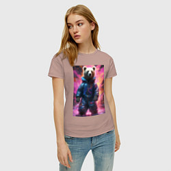 Футболка хлопковая женская Мишка таптышка, цвет: пыльно-розовый — фото 2